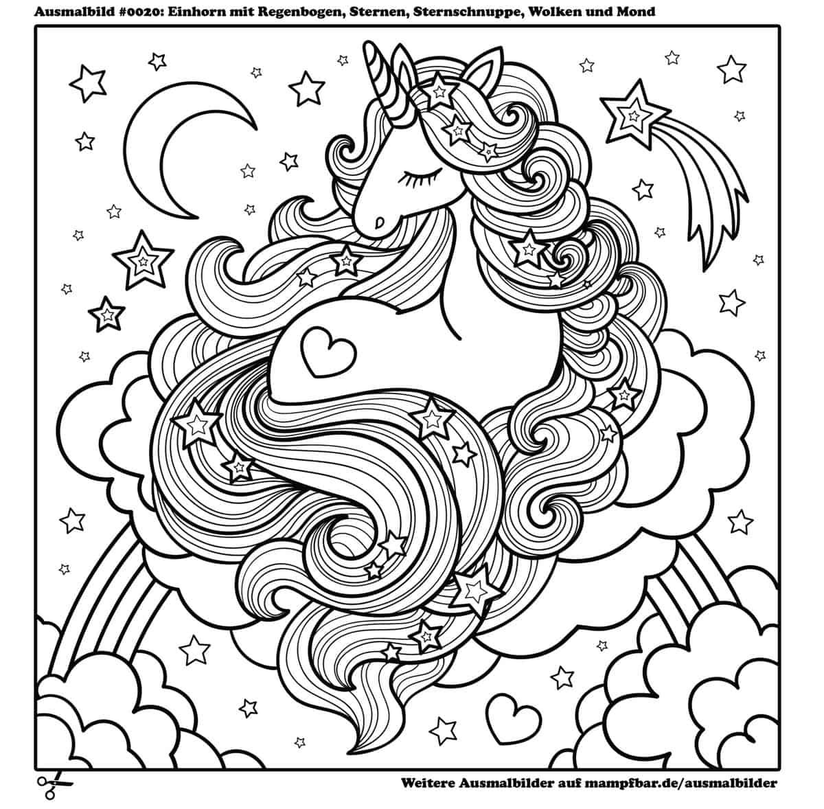 12 schöne Einhorn-Ausmalbilder mit Regenbogen zum Ausdrucken | mampfbar