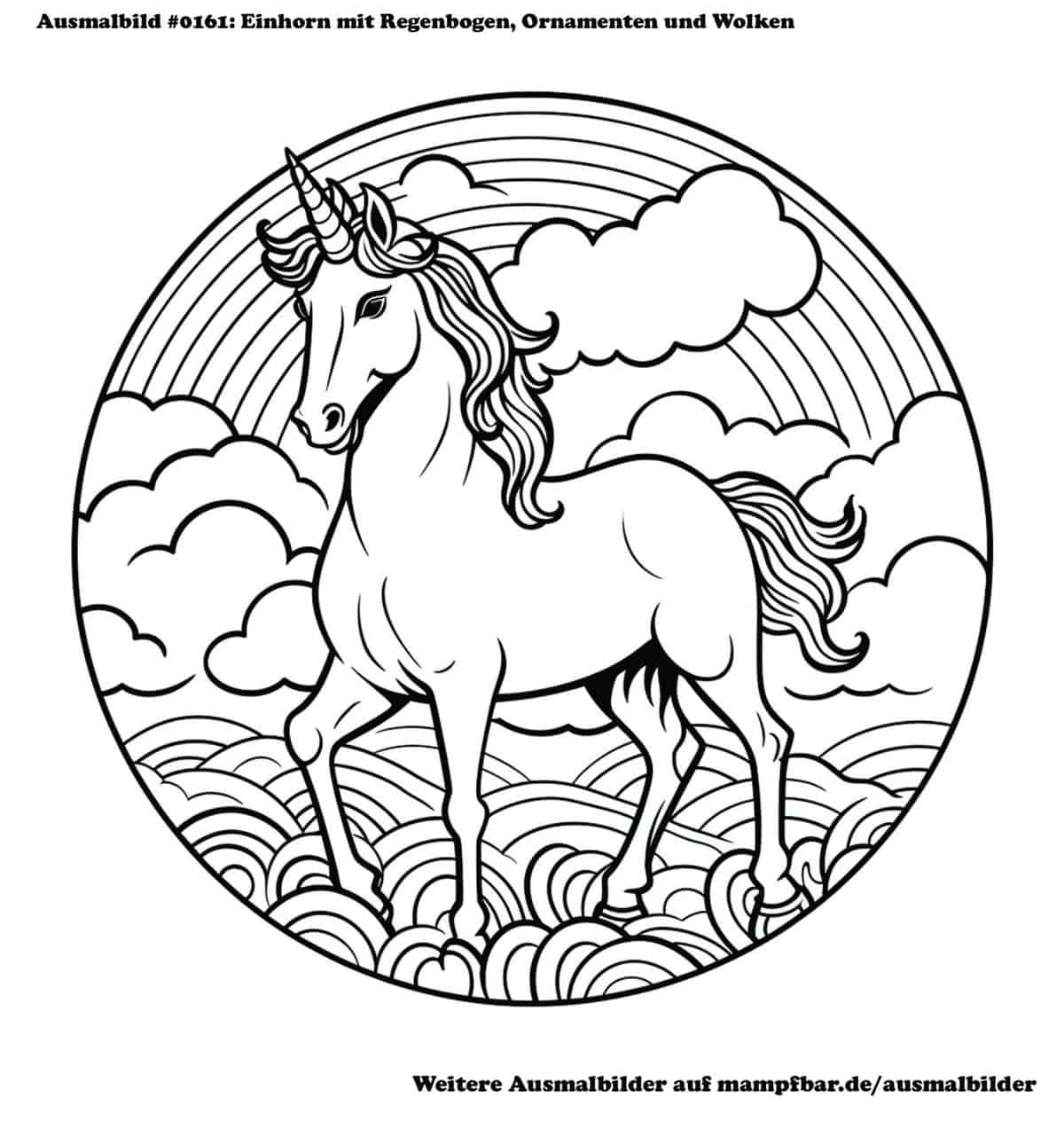 12 schöne Einhorn-Ausmalbilder mit Regenbogen zum Ausdrucken | mampfbar