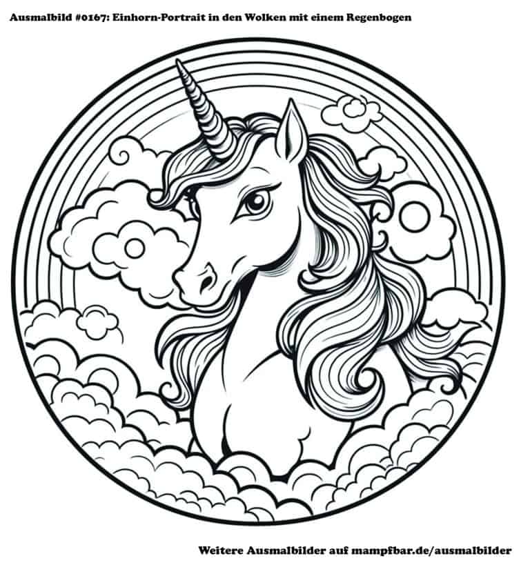 12 schöne Einhorn-Ausmalbilder mit Regenbogen zum Ausdrucken | mampfbar