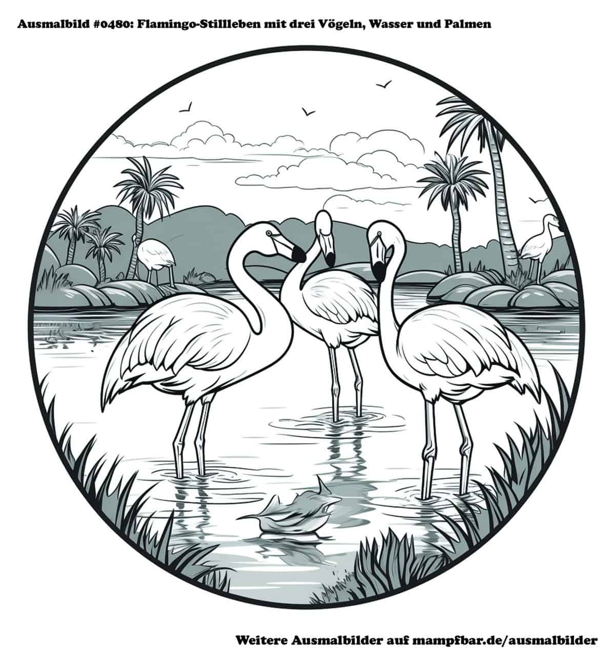 6 schöne Flamingo-Ausmalbilder zum Ausdrucken | mampfbar